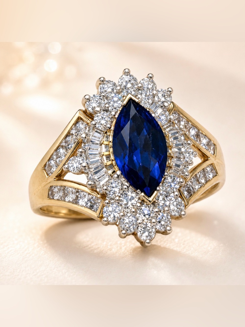 10K Gold Synthetic Sapphire Statement Ring – Size 7 – Appraised $1,865. BR